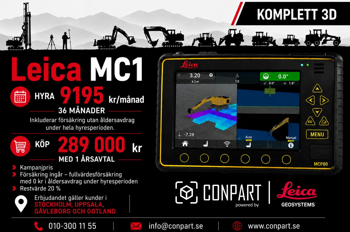 Conpart - kampanj på Leica MC1. Köp till ett attraktivt pris eller hyr utrustningen. Vid hyra 36 månader ingår en fullvärdesförsäkring med 0 kr i åldersavdrag. Kontakta Conpart för mer information.
